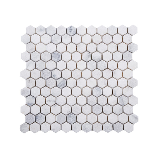 Hexagon Carrara Tumbled Marble Mosaic Tile