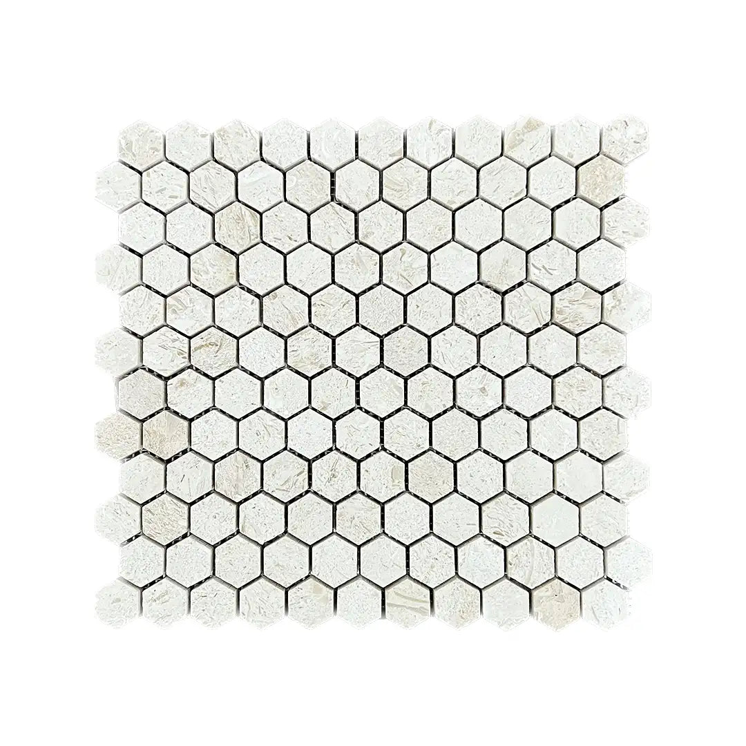 1 Inch Hexagon Fossil Myra Limestone Brushed Marble Mosaic Tiles