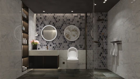 Carrara White - Platinum Grey Honed Marble Hexagon Mosaic Tiles