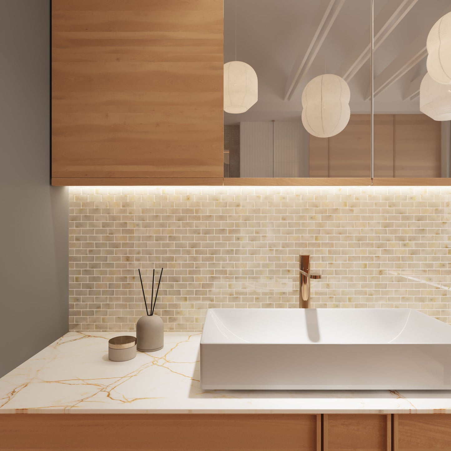 2,3x4,8 Brick Golden Polished Marble Mosaic Tiles