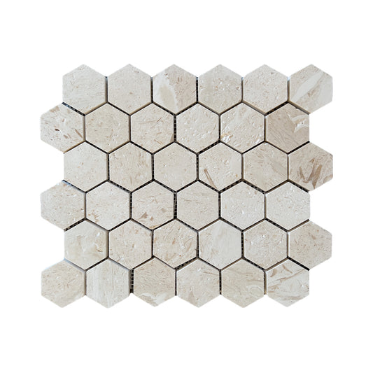 Hexagon Fossil Limestone Brushed Marble Mosaic Tiles
