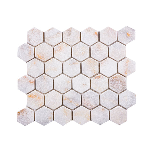 Hexagon Golden Tumbled Marble Mosaic Tiles