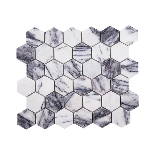 Calacatta Viola Polished Marble Hexagon Mosaic Tiles Bathroom Installation