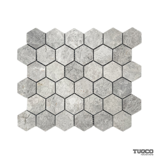 Hexagon Tundra Grey Polished Marble Mosaic