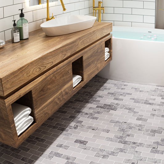 5x10 cm Brick Mugla White-Silver Honed Marble Mosaic Tiles