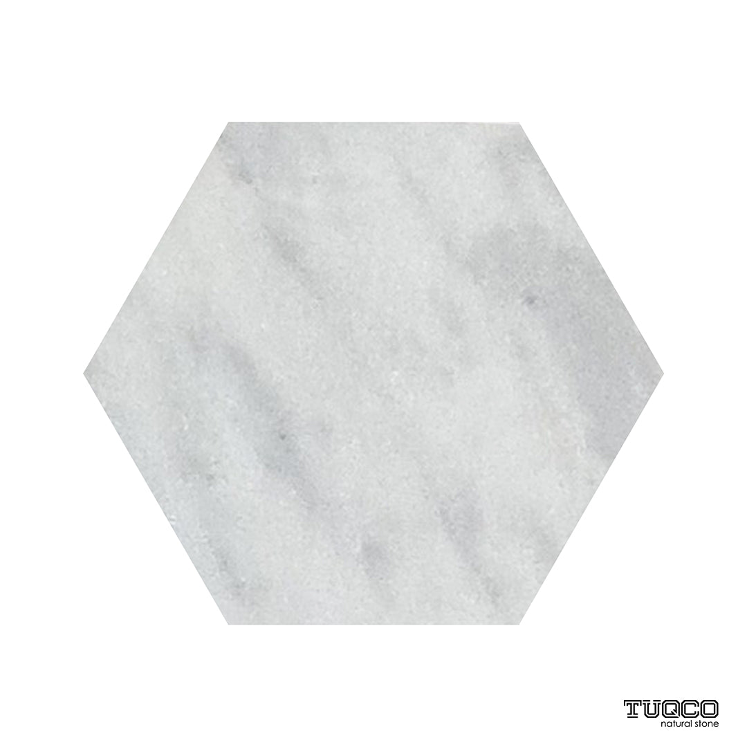 8 Inch Hexagon Carrara Honed Marble Mosaic Tiles