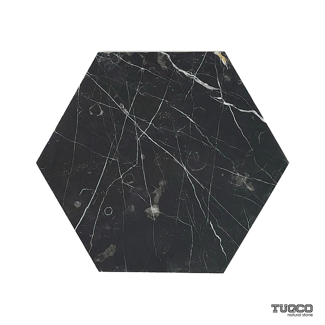 Hexagon Toros Black Honed Marble Mosaic Tiles