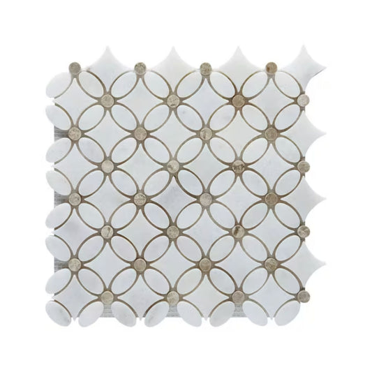 Flower White- Silver Shadow Polished Marble Mosaic Tiles