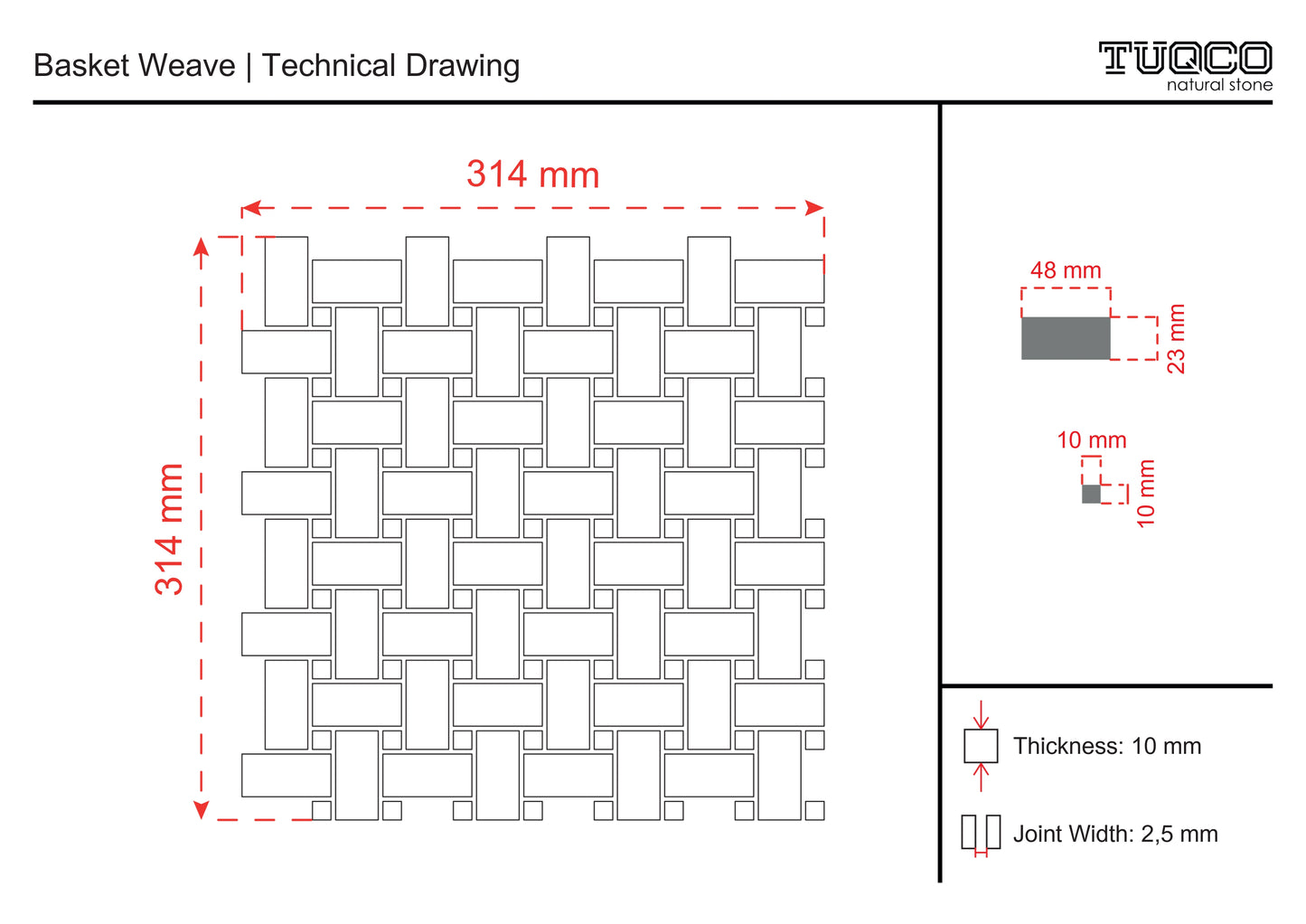 Basket Weave Tundra Grey Polished Marble Mosaic Tile
