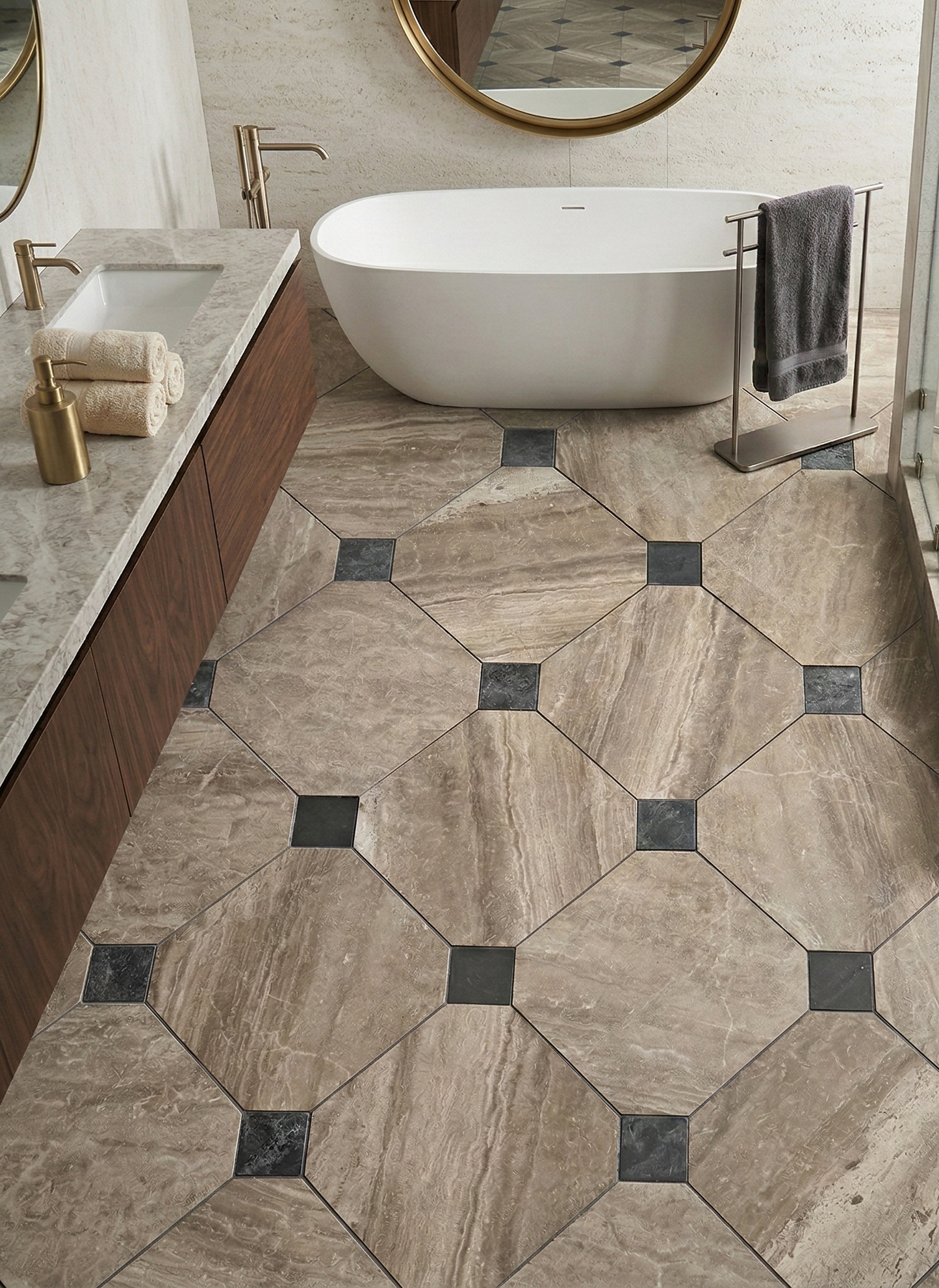 Close-up of Diana Royal - Selene Honed Marble Octagon Wall & Floor Tiles