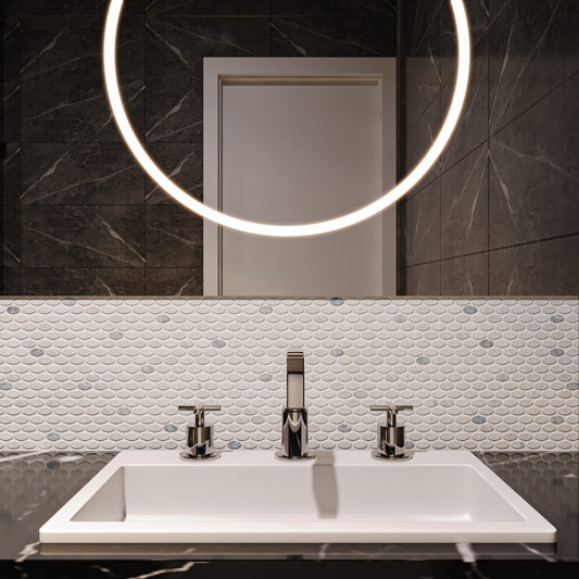 Ellipse Mugla White-Silver Tumbled Marble Mosaic Tiles