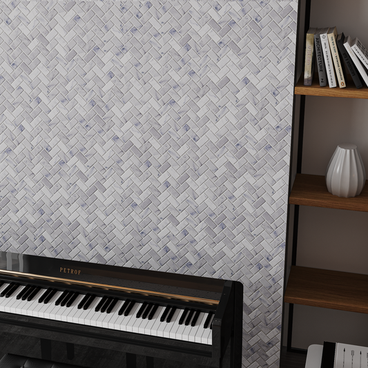 Carrara White Tumbled Marble Herringbone Mosaic Tiles