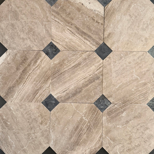 Diana Royal - Selene Honed Marble Octagon Wall & Floor Tiles Bathroom Installation