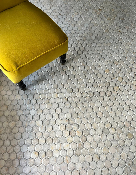 Hexagon Golden Tumbled Marble Mosaic Tiles