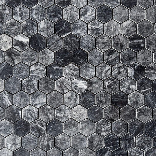Platinum Black Polished Marble Hexagon Mosaic Tiles