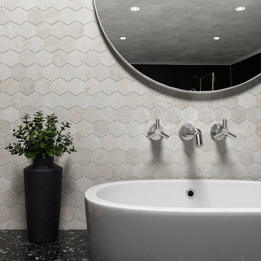 Hexagon Fossil Limestone Brushed Marble Mosaic Tiles