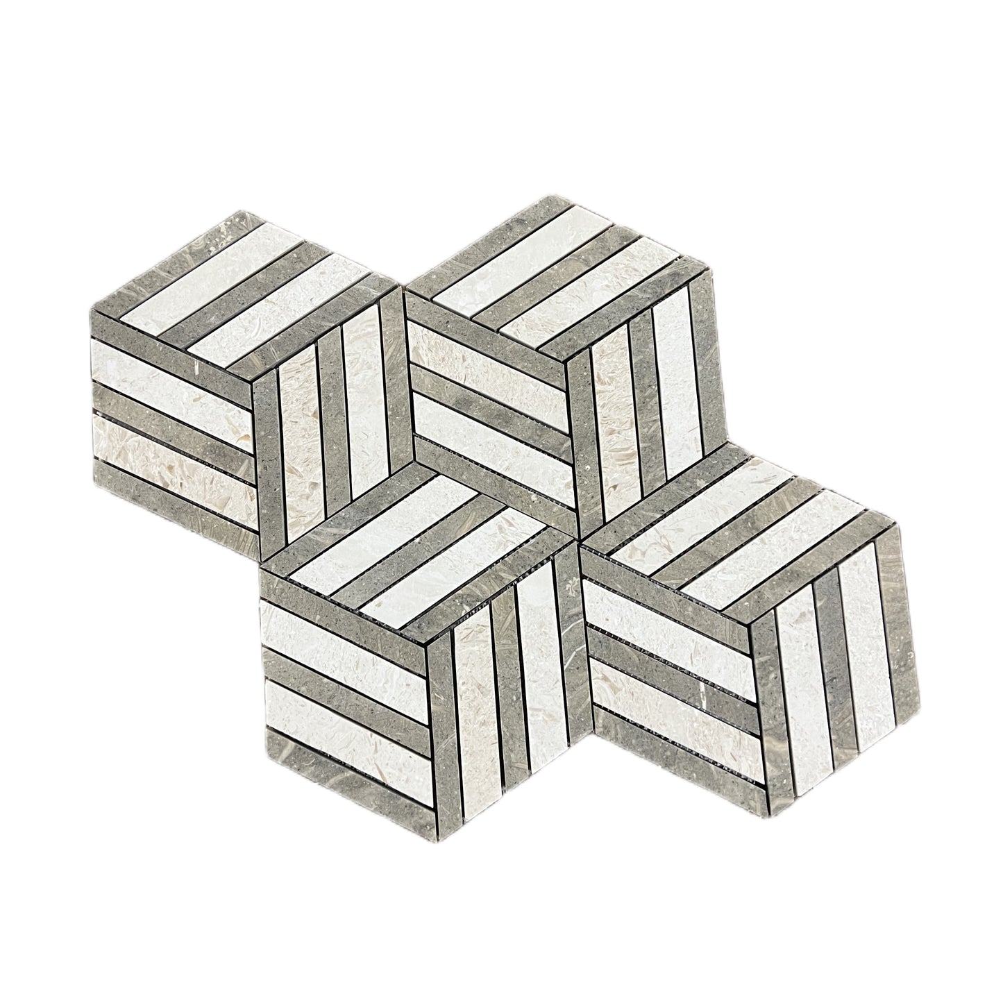 Split Hexagon Honed Creamy Beige - Rustic Green Limestone Mosaic Tile