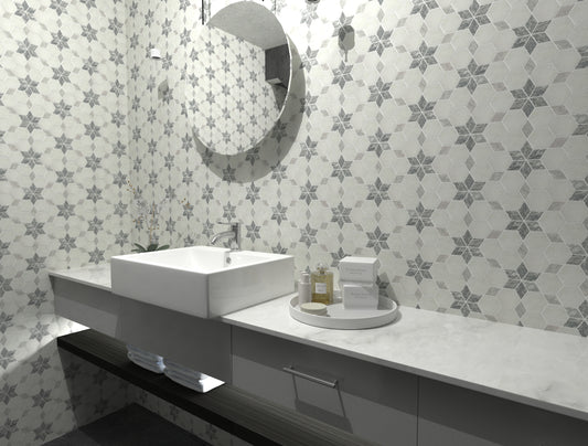 Starline White - Silver Honed Marble Mosaic Tiles