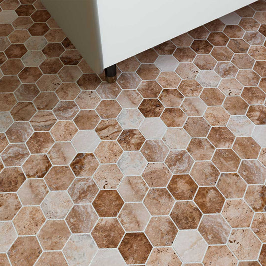 Hexagon Valencia Honed Traverten Mosaic Tiles