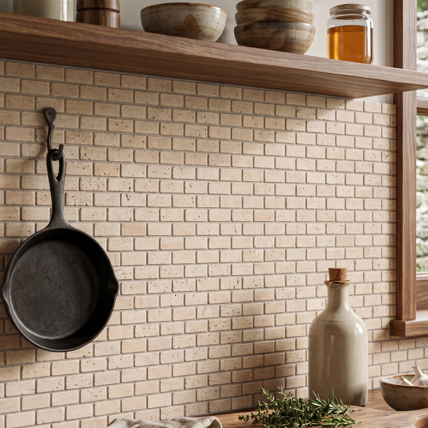 Classic Tumbled Travertine Brick Mosaic Tiles 23x48