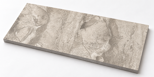 Atlantic Grey Honed Marble tile, angled view showing the honed face and raw sawn edges