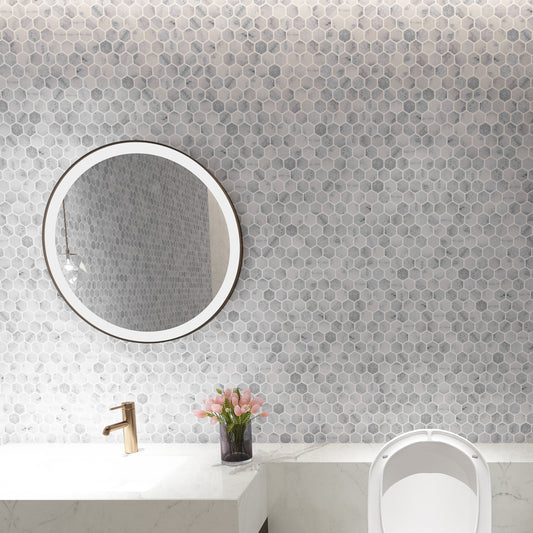 Hexagon Carrara Tumbled Marble Mosaic Tile