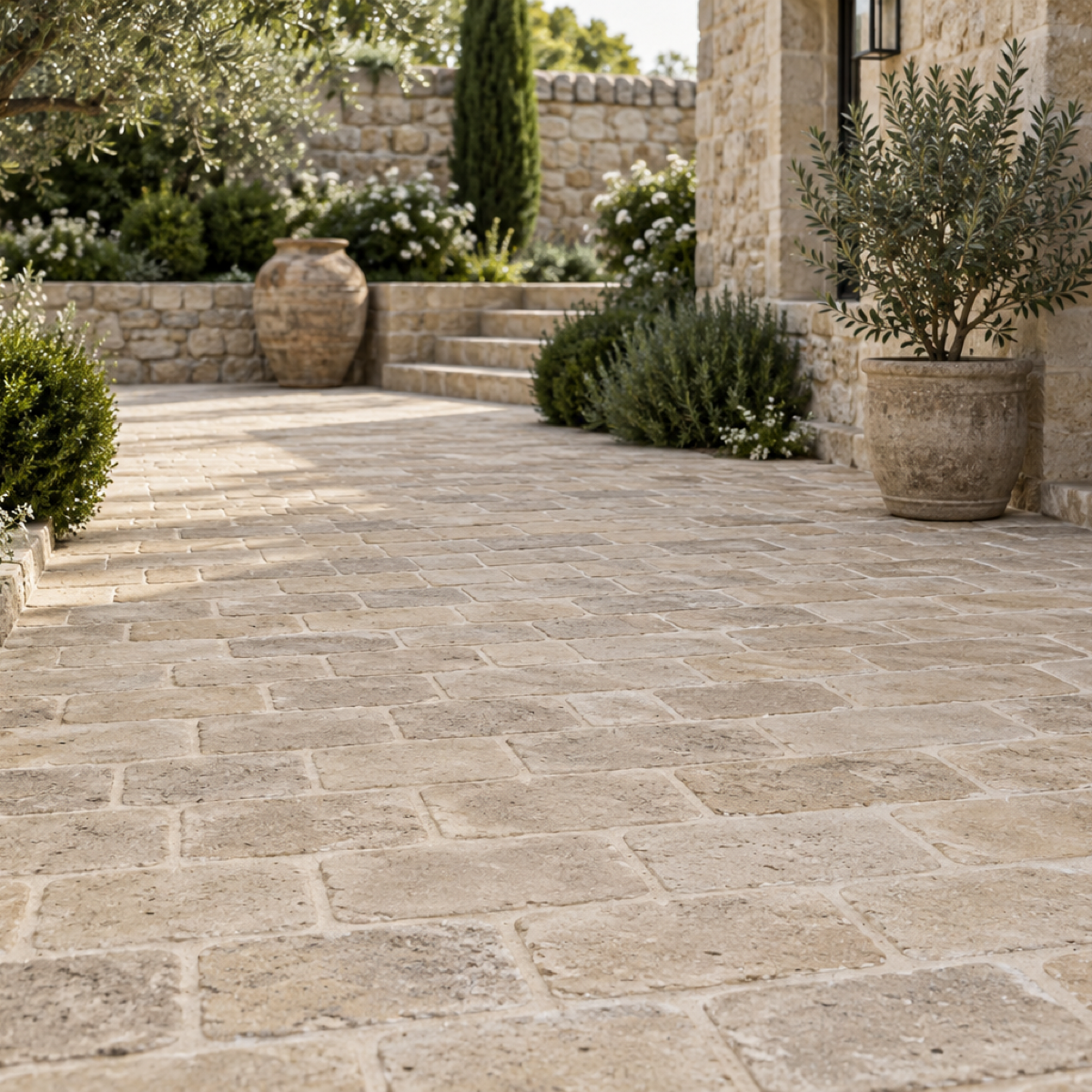 Dijon Tumbled Limestone Paving Cobbles