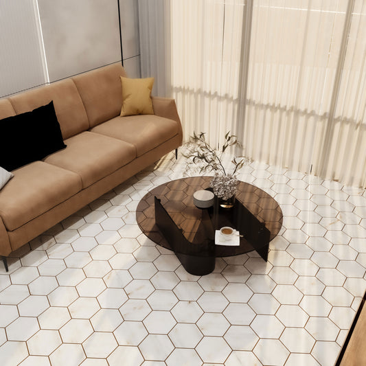 Hexagon Golden Honed Marble Mosaic Tiles