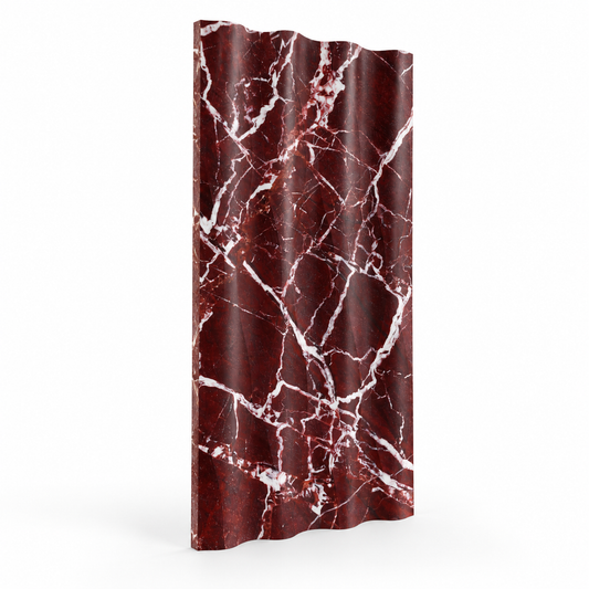 Rosso Levanto Wave Marble Tile (305 mm x 610 mm): angled view showing the marble face and raw sawn edges