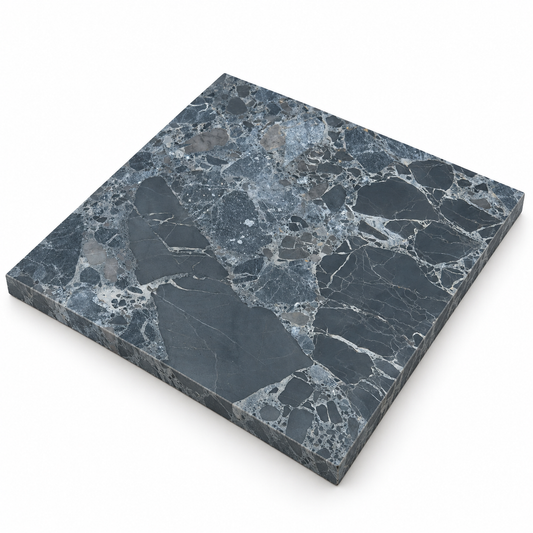 Selene Honed Marble Wall & Floor Tiles: angled view showing the marble face and raw sawn edges