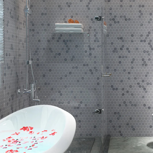 Hexagon White-Silver Honed Marble Mosaic Tiles