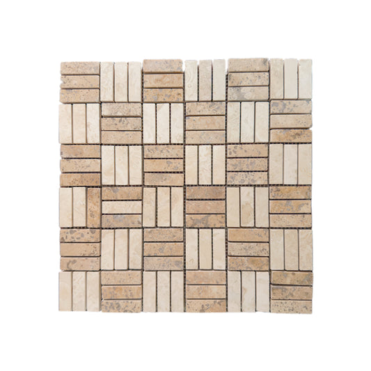 Travertine Light - Noche Jenga Honed Marble Mosaic Tiles