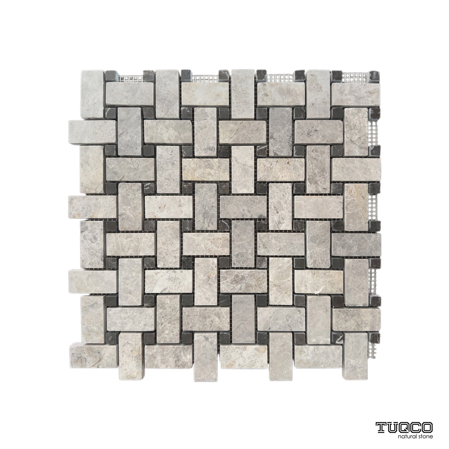 Basket Weave Tundra Grey Polished Marble Mosaic Tile