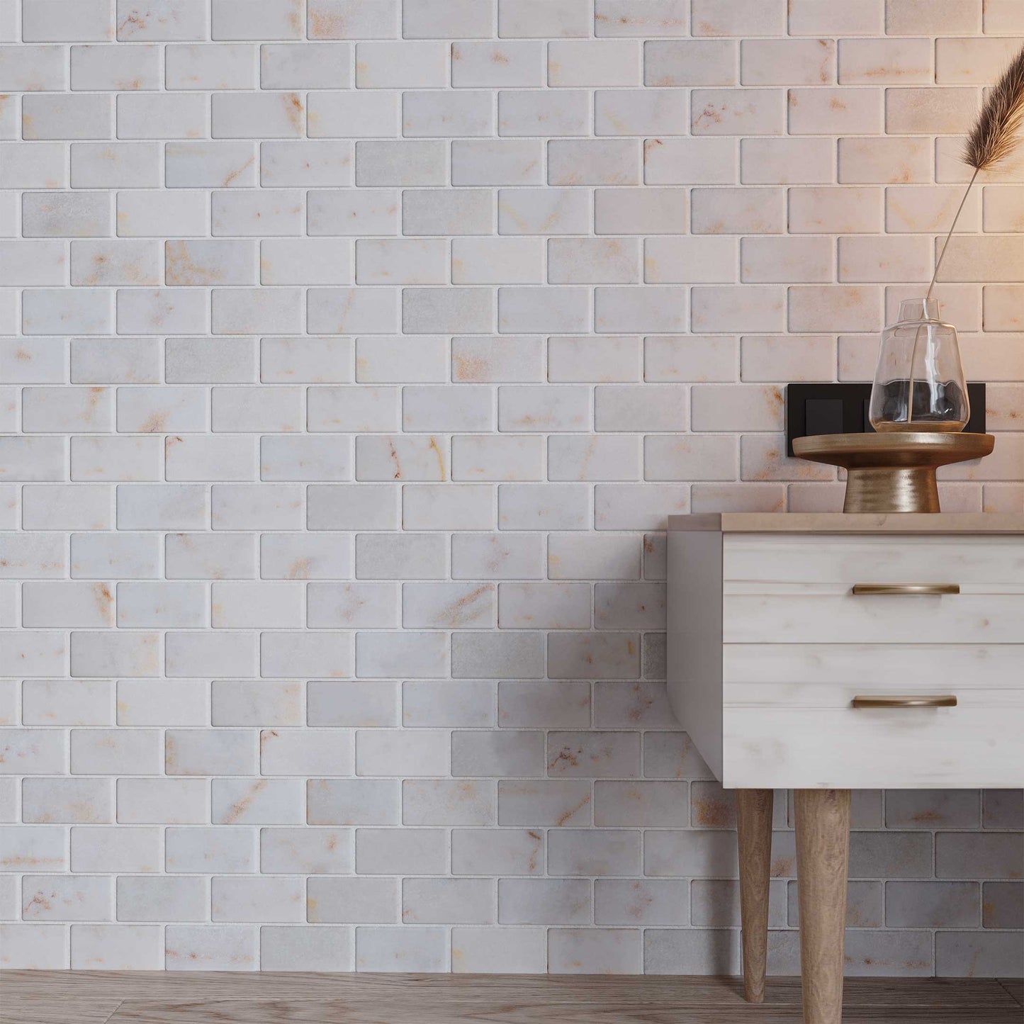 5x10cm Brick Golden Tumbled Marble Mosaic Tiles