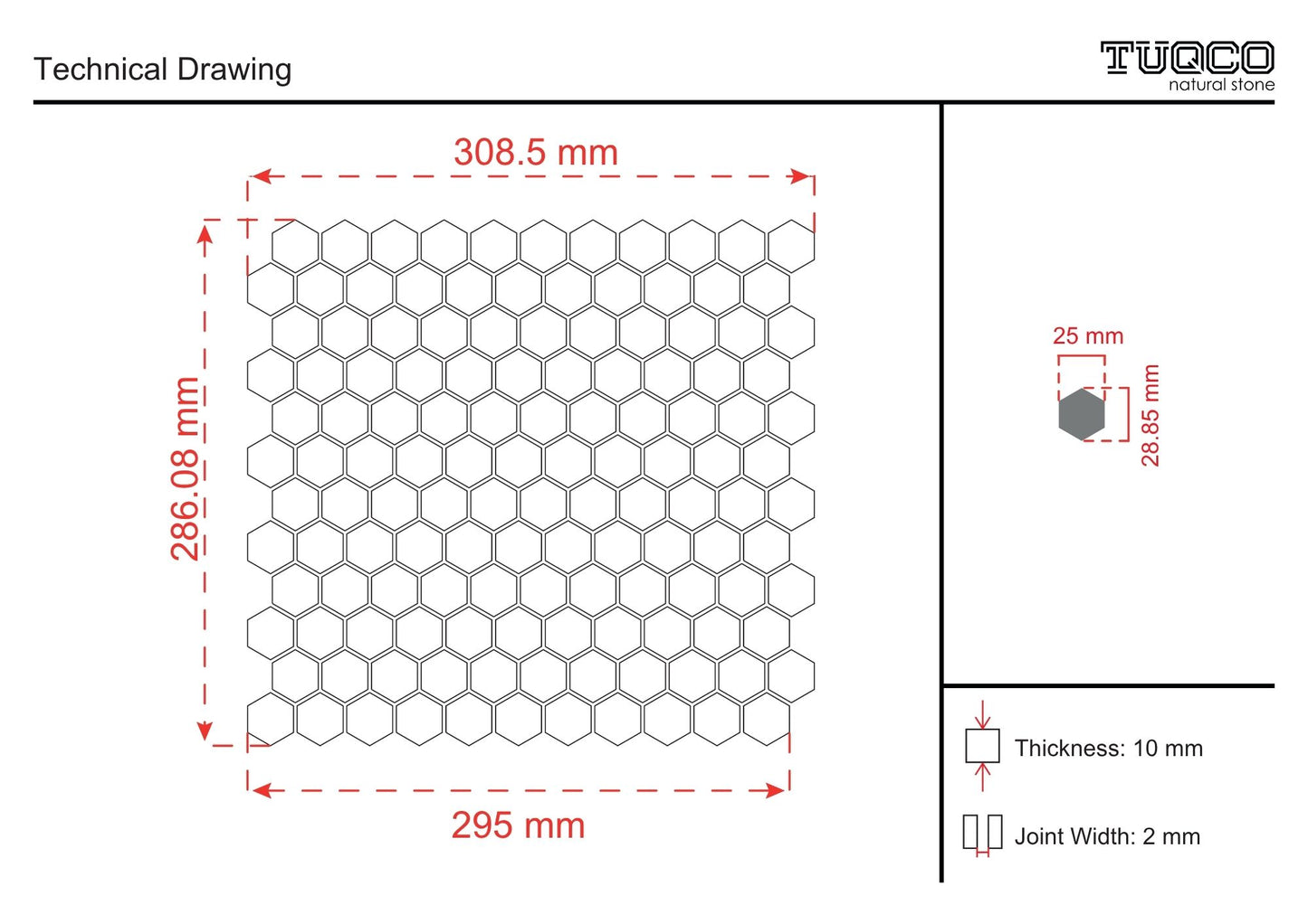 Calacatta Sugar Tumbled Marble Hexagon Mosaic Tile 23x23