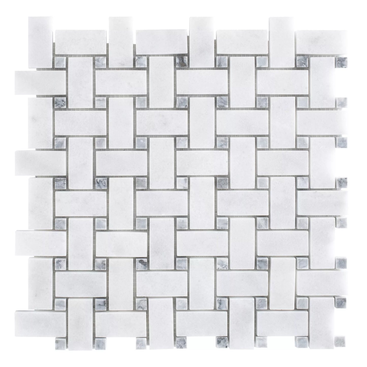 Carrara White - Platinum Grey Polished Marble Basket Weave Mosaic Tiles
