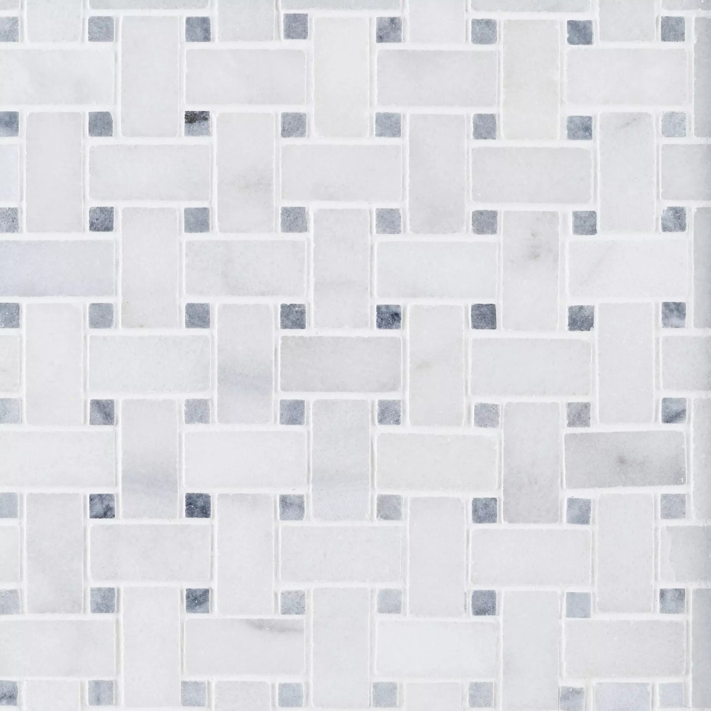 Carrara White - Platinum Grey Polished Marble Basket Weave Mosaic Tiles