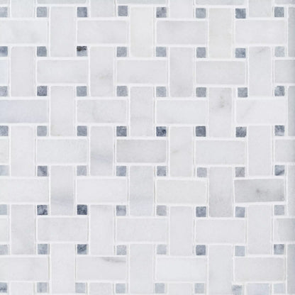 Carrara White - Platinum Grey Polished Marble Basket Weave Mosaic Tiles
