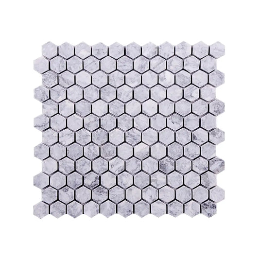 1 Inch Hexagon Silver Tumbled Marble Mosaic Tiles