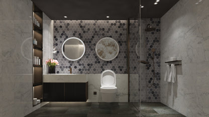 Carrara White - Platinum Grey Honed Marble Hexagon Mosaic Tiles