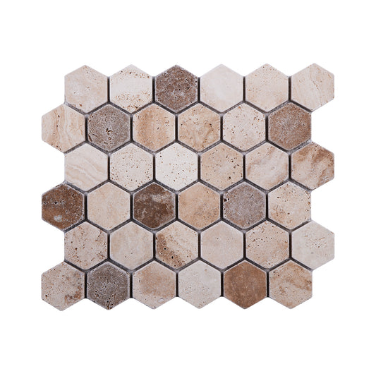 2 Inch Hexagon Travertine 2 Mix Tumbled Marble Mosaic Tiles