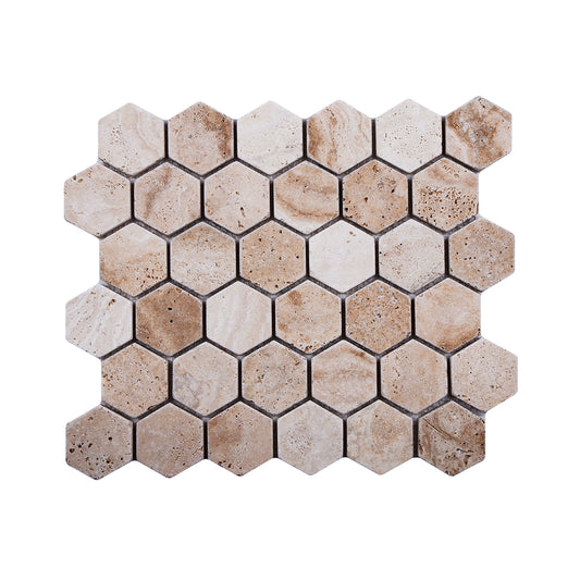 2 Inch Hexagon Valencia Tumbled Travertine Mosaic Tile