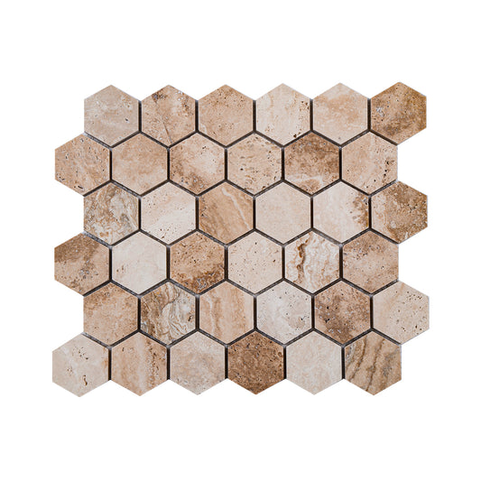 2 Inch Hexagon Valencia Honed Traverten Mosaic Tiles