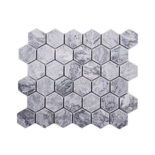 2 Inch Hexagon Silver Tumbled Marble Mosaic Tile