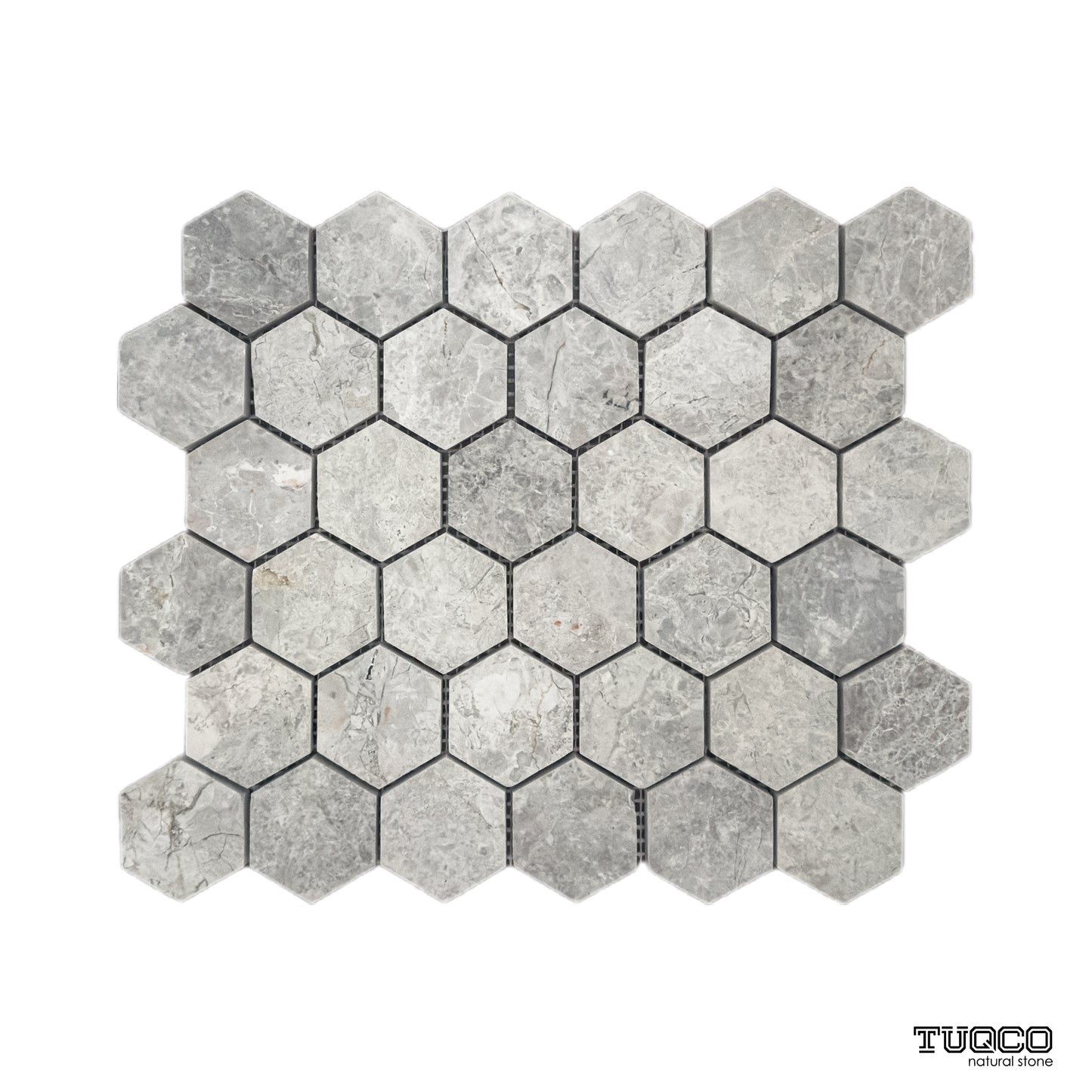 2 Inch Hexagon Tundra Grey Polished Marble Mosaic