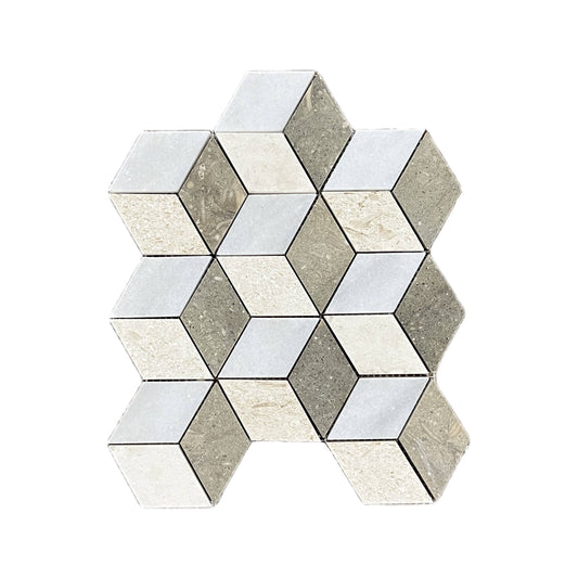 3D Cube Rhombus Honed Marble Mosaic Tile UK