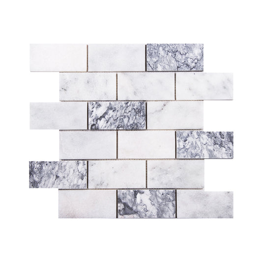 5x10 cm Brick Mugla White-Silver Honed Marble Mosaic Tiles