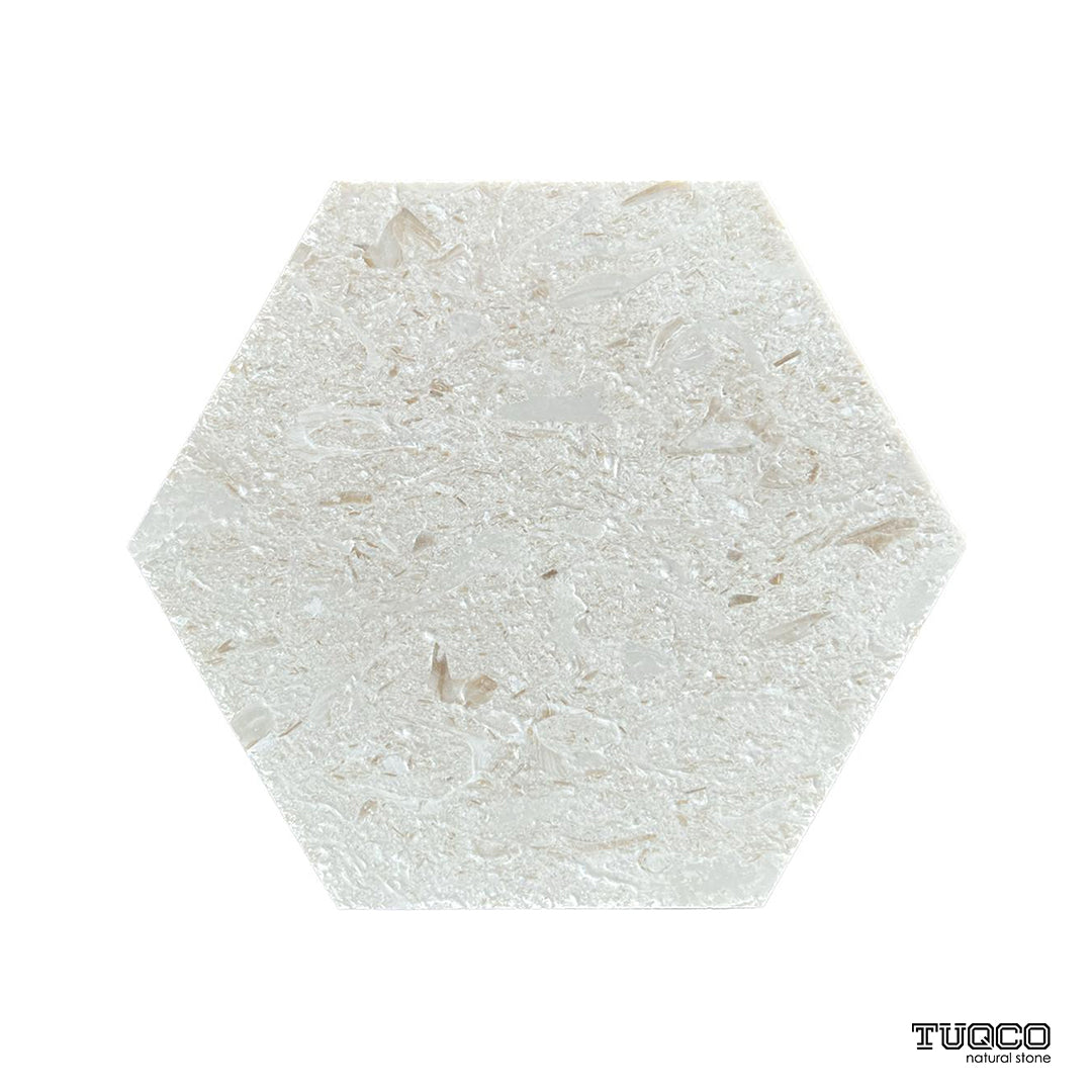 8 Inch Hexagon Myra Brushed Limestone Mosaic Tiles
