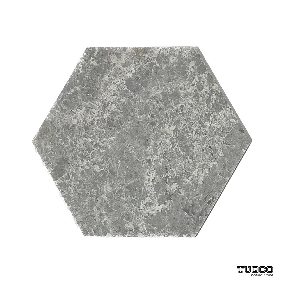 8 Inch Hexagon Silver Shadow Honed Marble Mosaic Tiles