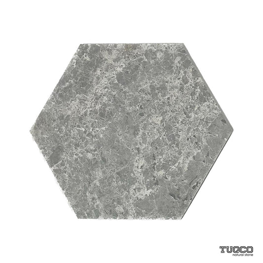 8 Inch Hexagon Silver Shadow Honed Marble Mosaic Tiles